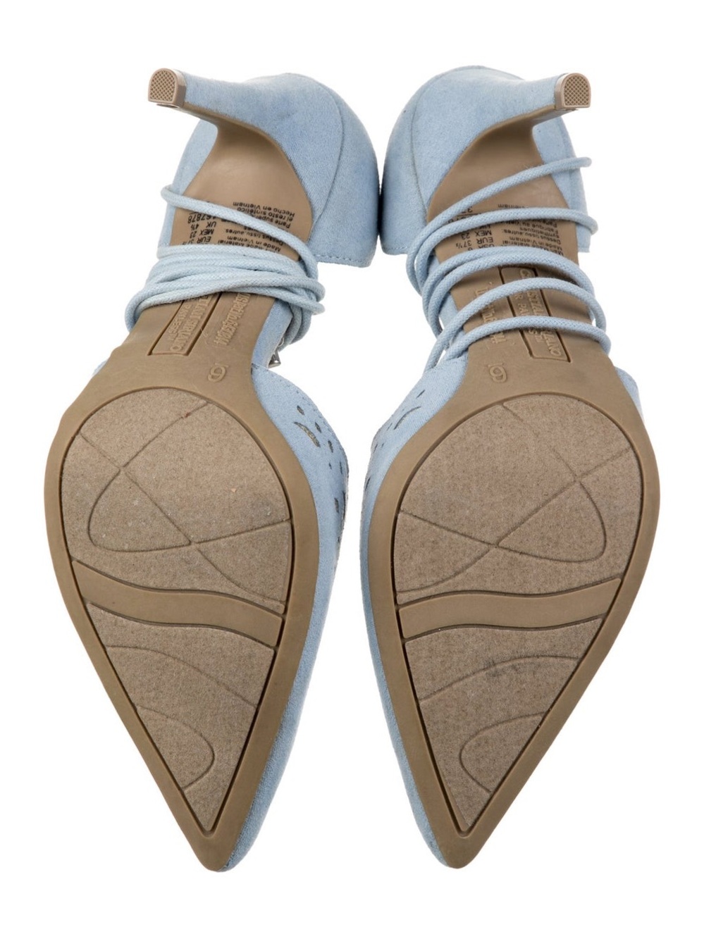 Christian Siriano Powder Blue Suede Laser-Cut Lace-Up Pointed Heel - Picture 4 of 5